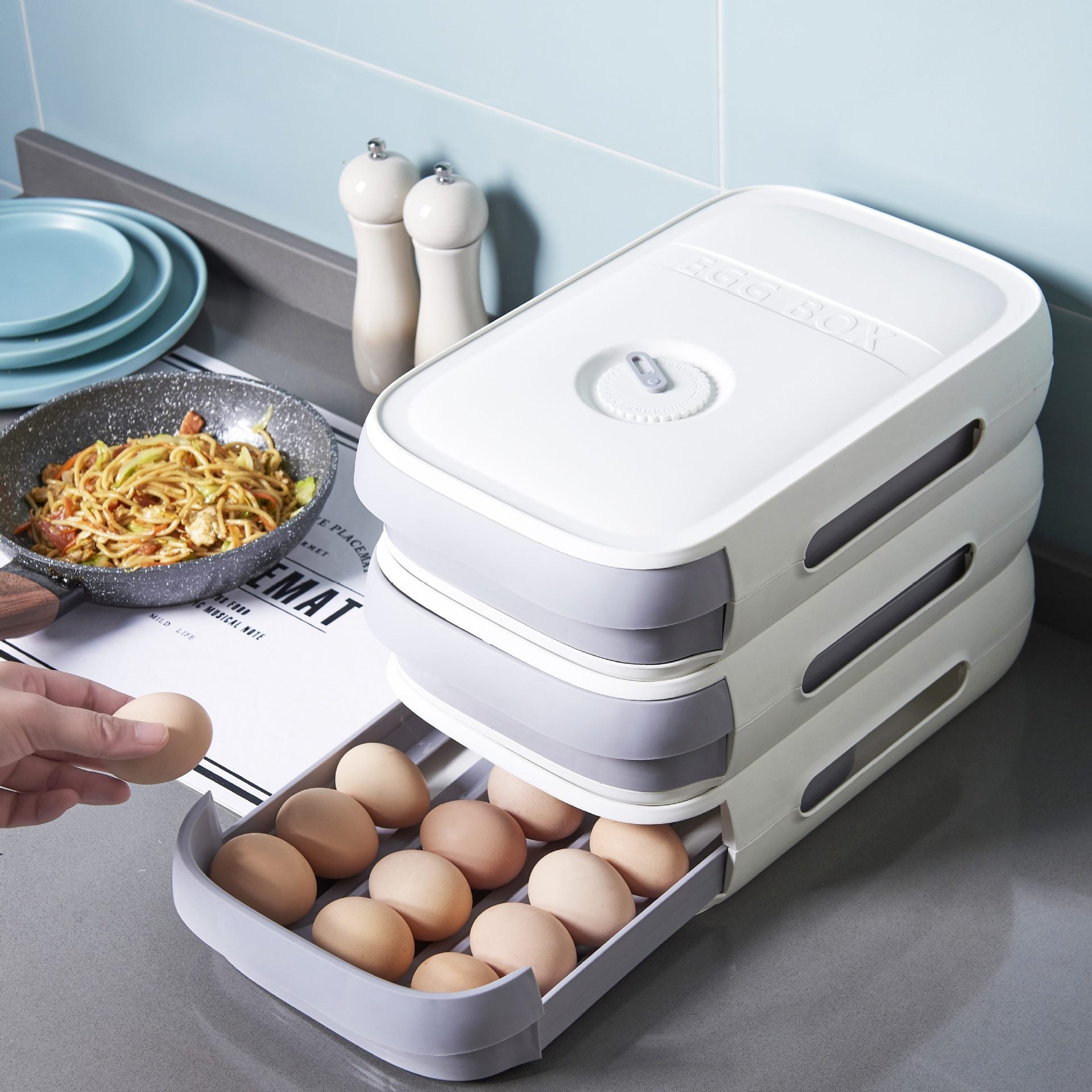 Household Refrigerator Fresh Egg Box Drawer Type With Lid Kitchen Storage Box Can Be Stacked Rolling Egg Type Egg Sorting Box eprolo