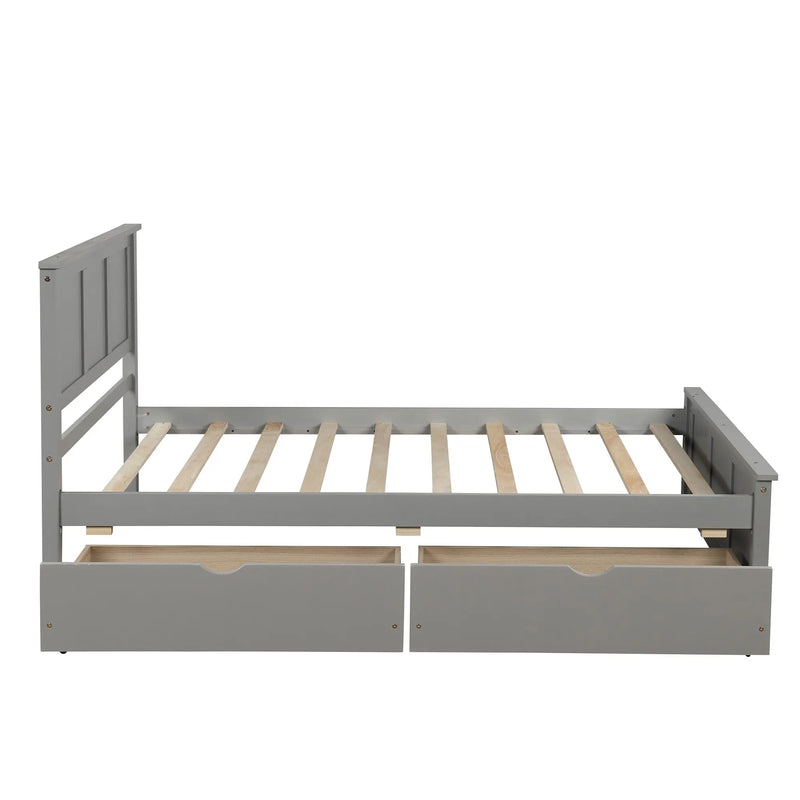 Wood Twin Storage Bed | Twin Platform Bed with 2 Drawers eprolo