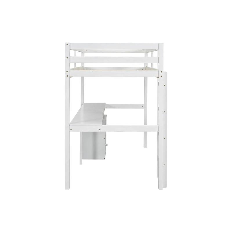Twin Loft Bed White | Desk & 2 Drawer Storage Cabinet Bed eprolo