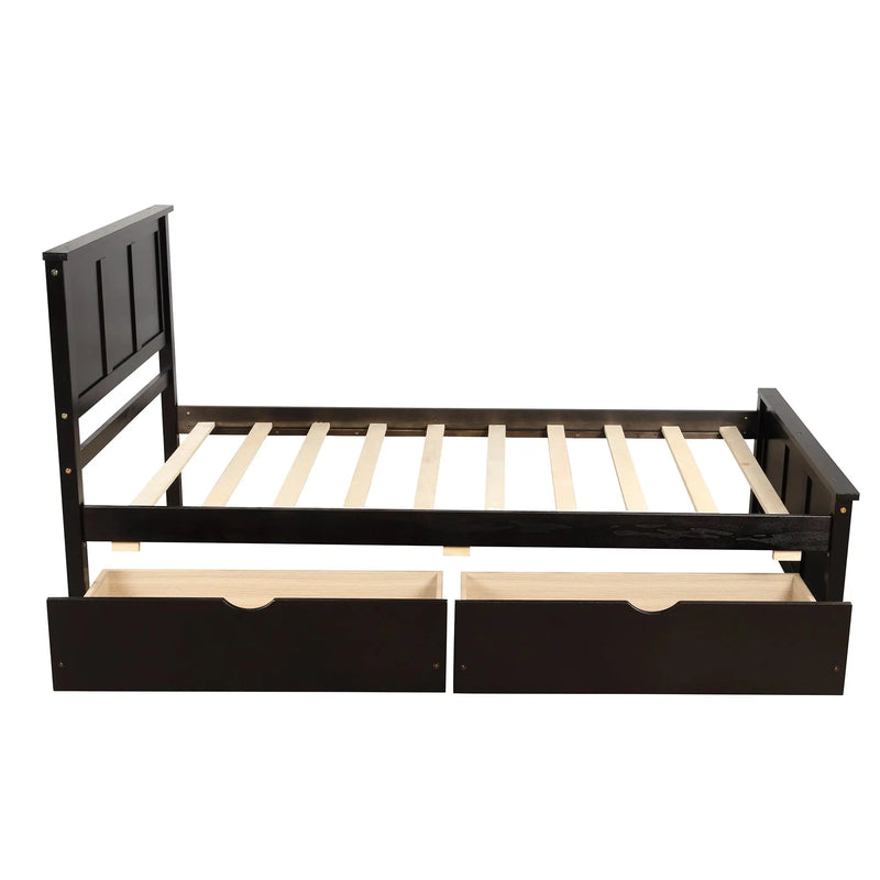 Twin Storage Bed | Platform Bed with 2 Drawers Espresso eprolo