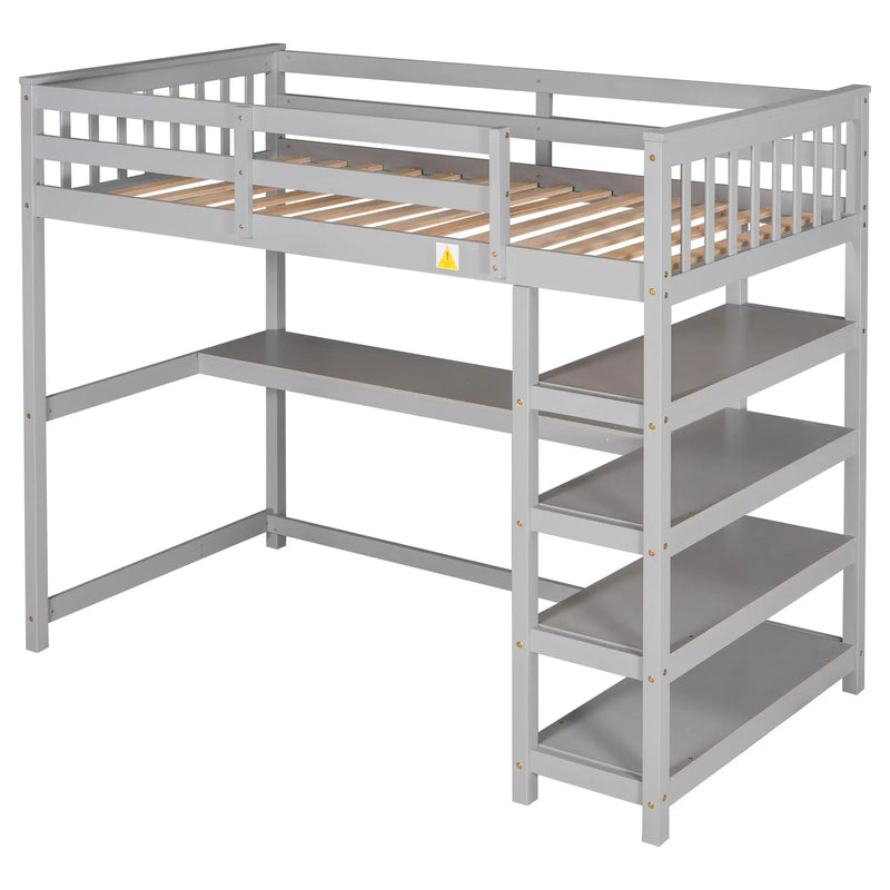 Gray Twin Loft Bed | Desk & Storage Shelves Bedroom Bed eprolo