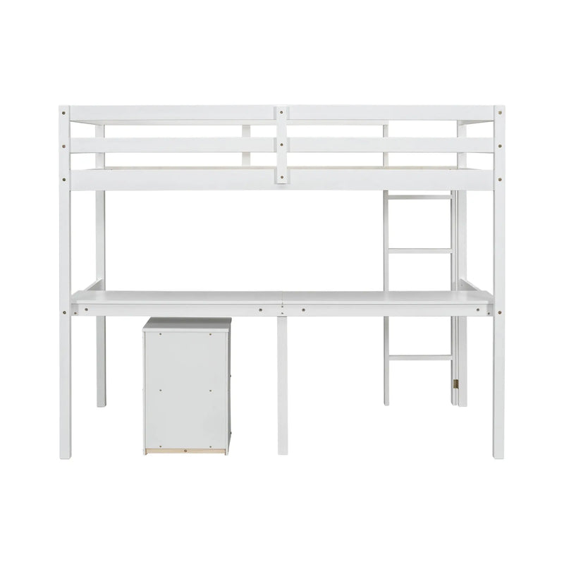 Twin Loft Bed White | Desk & 2 Drawer Storage Cabinet Bed eprolo