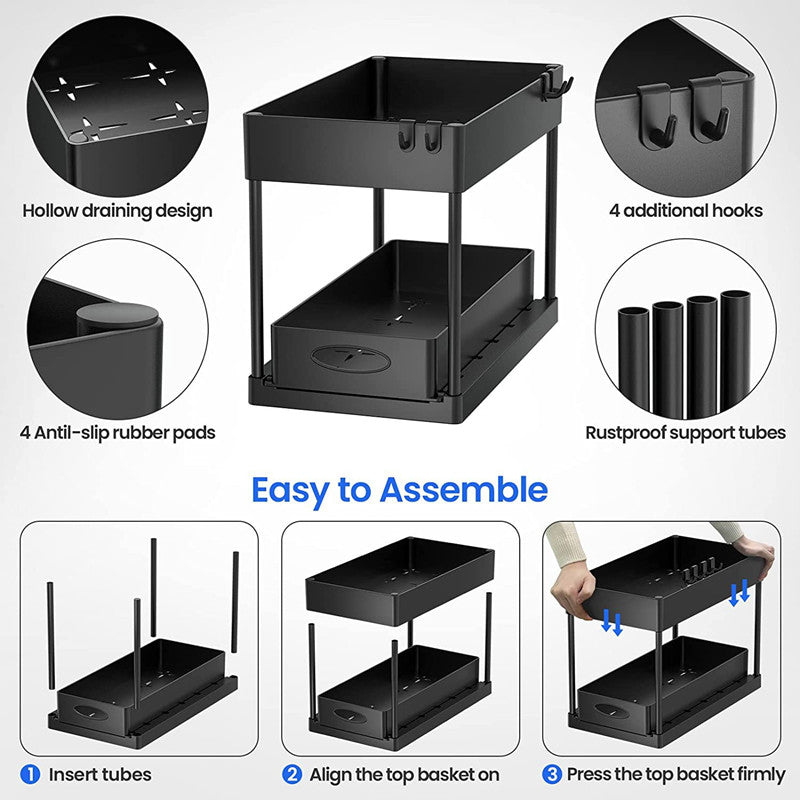 Pull-Out Double Shelf Kitchen Sink Disassembly Storage Countertop Spice Rack Seasoning Storage Rack eprolo