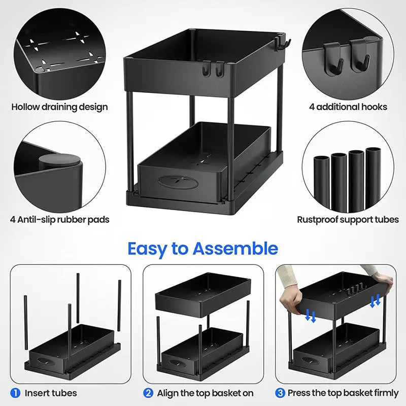 Pull-Out Double Shelf Kitchen Sink Disassembly Storage Countertop Spice Rack Seasoning Storage Rack eprolo
