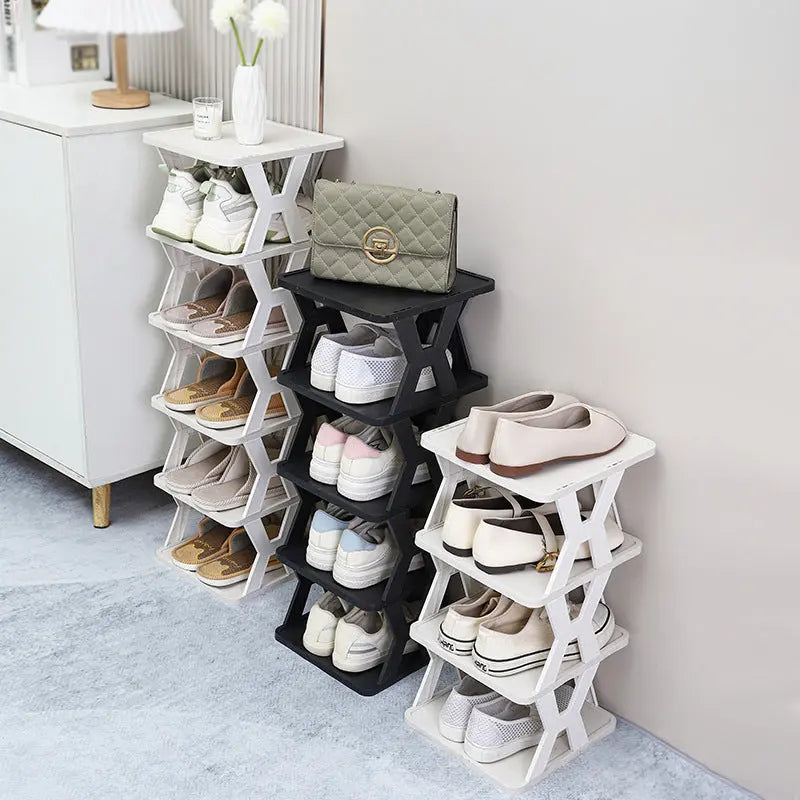 Stackable Plastic Shoe Rack, Vertical Dustproof Shoe Organizer, Sturdy Shoe Storage for Entryway eprolo