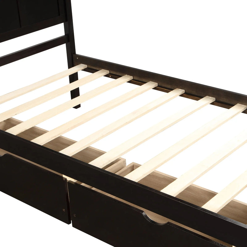 Twin Storage Bed | Platform Bed with 2 Drawers Espresso eprolo