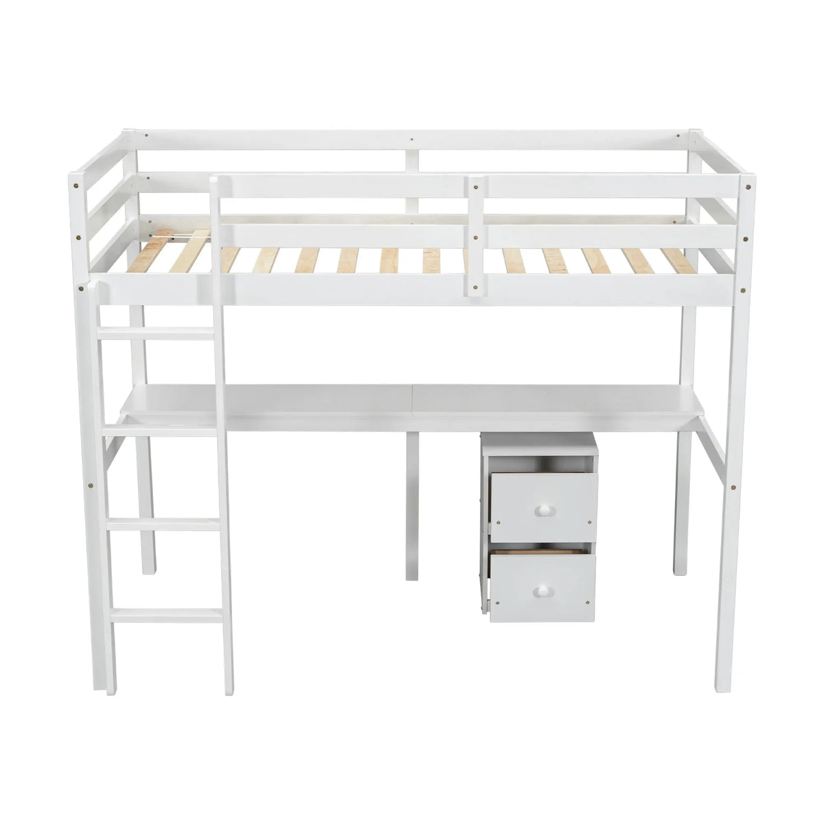 Twin Loft Bed White | Desk & 2 Drawer Storage Cabinet Bed eprolo